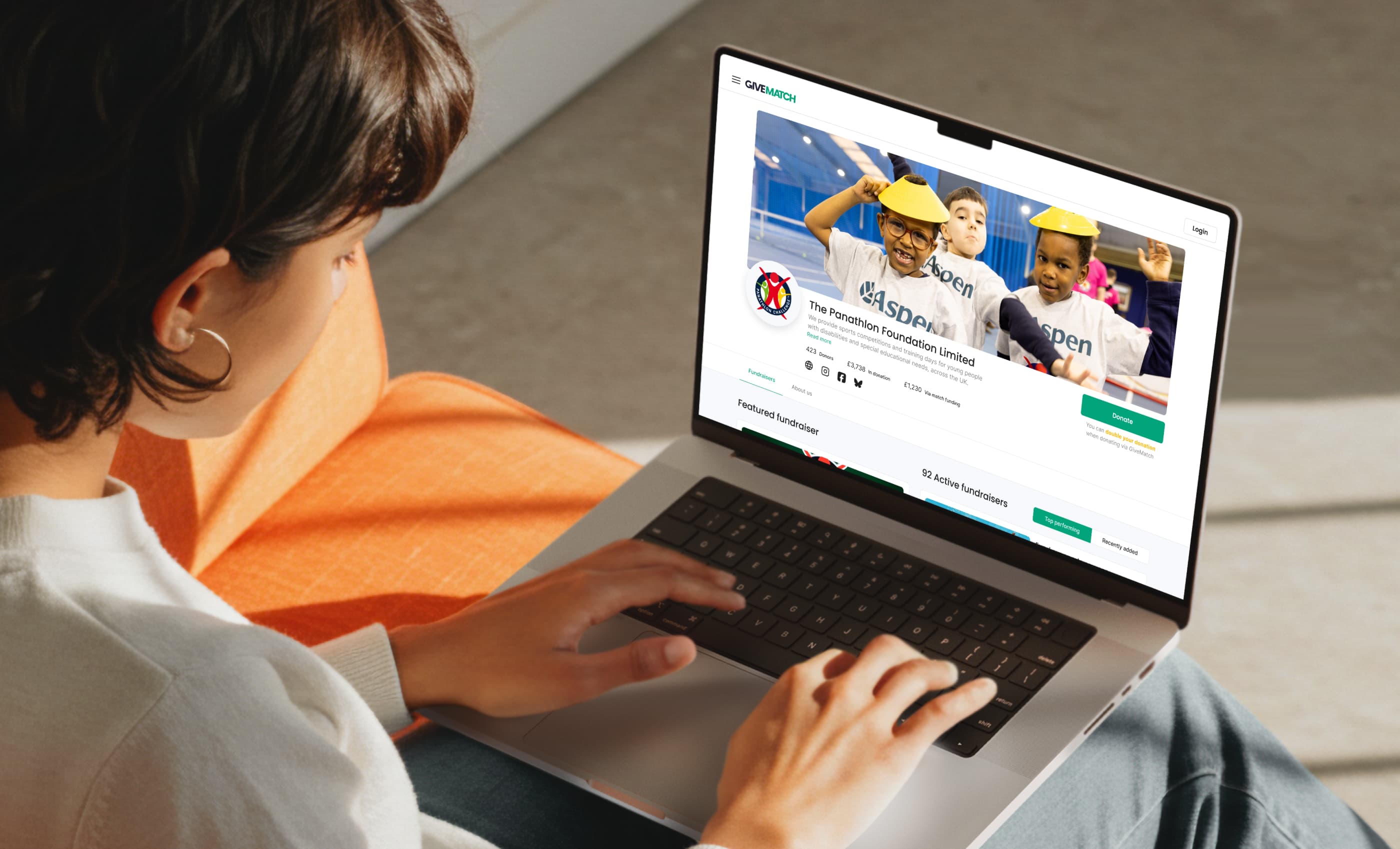 GiveMatch mobile mockup — charity profile