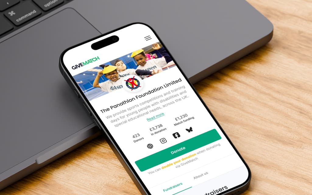 GiveMatch charity homepage — mobile