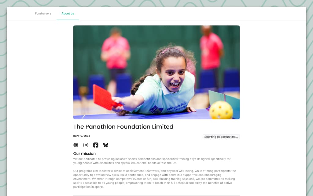 GiveMatch charity page — story section