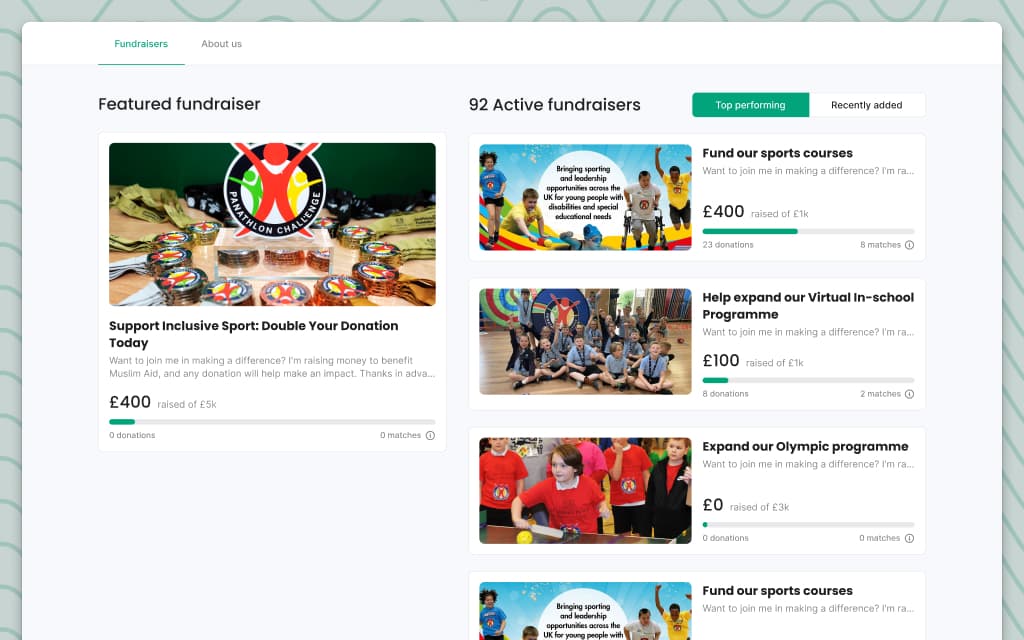 GiveMatch charity page — donation flow