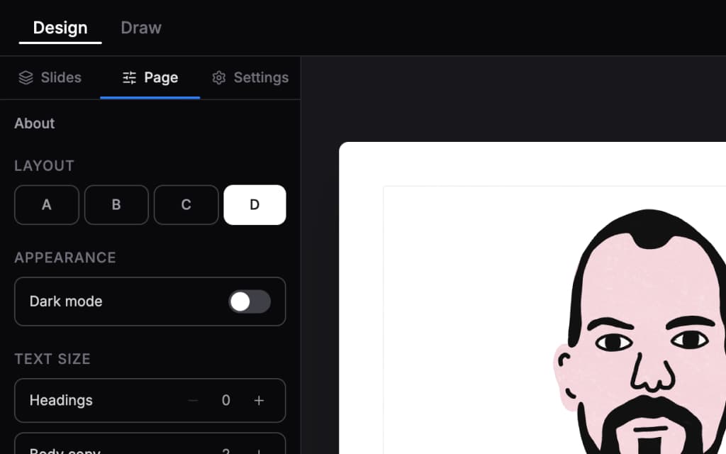 Page-level settings panel